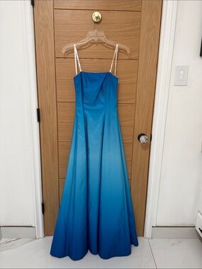 Blue Ombre Satin Strapless Gown